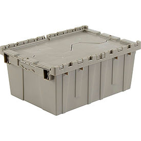 Plastic Attached Lid Shipping & Storage Container 21-7/8x15-1/4x9-11/16 Gray