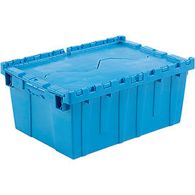 Plastic Attached Lid Shipping & Storage Container 21-7/8x15-1/4x9-11/16 Blue