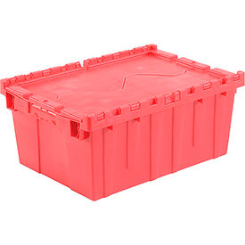 Plastic Attached Lid Shipping & Storage Container 21-7/8x15-1/4x9-11/16 Red