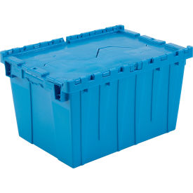Plastic Attached Lid Shipping & Storage Tote, 21-7/8"x15-1/4"x12-7/8", Blue