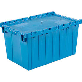 Plastic Attached Lid Shipping & Storage Container 25-1/4x16-1/4x13-3/4 Blue