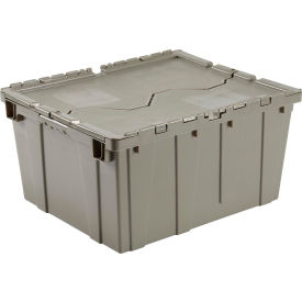 Plastic Attached Lid Shipping & Storage Tote, 23-3/4"x19-1/4"x12-1/2", Gray