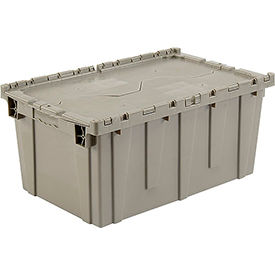 Attached Lid Shipping & Storage Container, 27-3/16"x16-5/8"x12-1/2", Gray