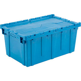 Plastic Attached Lid Shipping & Storage Container 27-3/16x16-5/8x12-1/2, Blue