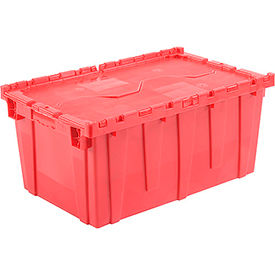 Plastic Attached Lid Shipping & Storage Tote, 27-3/16"x16-5/8"x12-1/2", Red