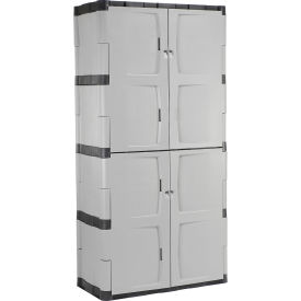 Plastic Storage Cabinet w/ Full Double Doors, 36"W x 18"D x 72"H, Gray, Unassembled
