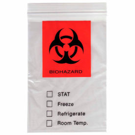 Reclosable Biohazard Specimen Bags, 3-Ply, 2 mil, 8" x 10", Clear, 1000 per Case
