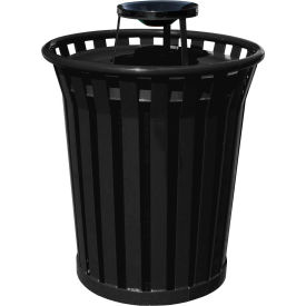 Outdoor Slatted Metal Trash Can With Ash Top, 36 Gallon, Black