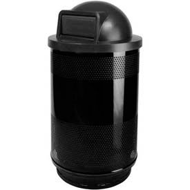 Stadium Series Perforated Steel Round Trash Can with Push Door Dome Top, 55 Gallon, Black