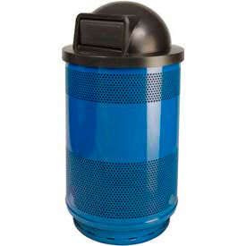 Perforated Steel Round Trash Can with Push Door Dome Top, 55 Gallon, Blue