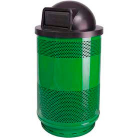 Perforated Steel Round Trash Can with Push Door Dome Top, 55 Gallon, Green