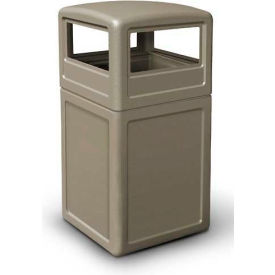 Square Waste Container with Dome Lid, Beige, 42-Gallon