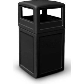 Square Waste Container with Dome Lid, Black, 42-Gallon