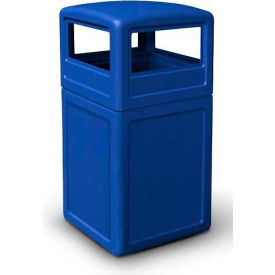 Square Waste Container with Dome Lid, Blue, 42-Gallon