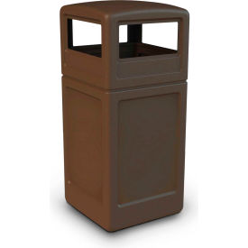 Square Waste Container with Dome Lid, Brown, 42-Gallon
