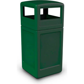 Square Waste Container with Dome Lid, Green, 42-Gallon