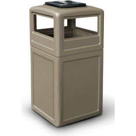 Square Waste Container with Ashtray Lid, Beige, 42-Gallon