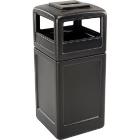 Square Waste Container with Ashtray Lid, Black, 42-Gallon
