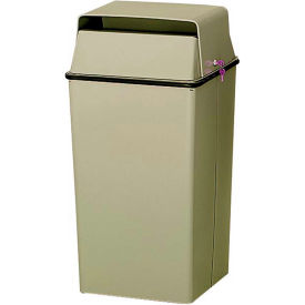 Steel Square Security Trash Can W/Hinged Lid, 36 Gallon, Almond