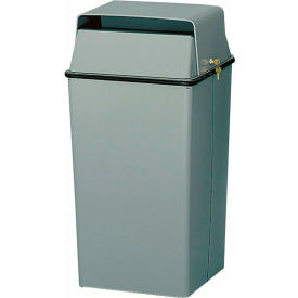 Steel Square Security Trash Can W/Hinged Lid, 36 Gallon, Gray
