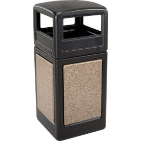 Square Waste Container w/Dome Lid - Black w/Riverstone Stone Panels, 42-Gallon