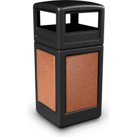 Square Waste Container with Dome Lid - Black with Sedona Stone Panels, 42-Gallon