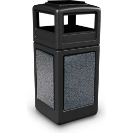 Square Waste Container, Ashtray Lid, Black w/Pepperstone Stone Panels, 42-Gallon
