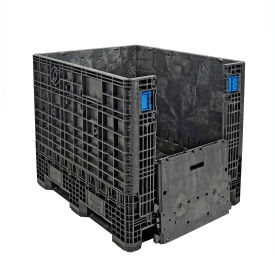 Plastic Folding Bulk Shipping Container, 48"L x 40"W x 39"H, 2000 lb. Cap, Black