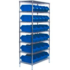 Wire Shelving With 26 QuickPick Double Open Bins Blue, 18x36x74
