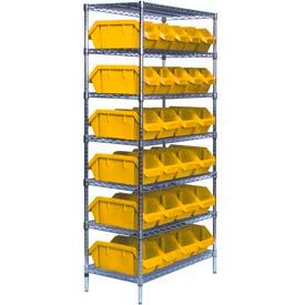 Wire Shelving With 26 QuickPick Double Open Bins Yellow, 18x36x74