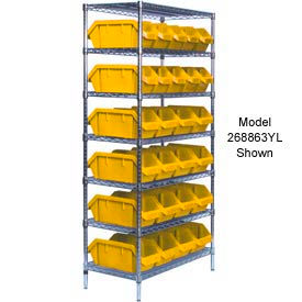 Chrome Wire Shelving With 28 QuickPick Double Open Bins Yellow, 18x36x74