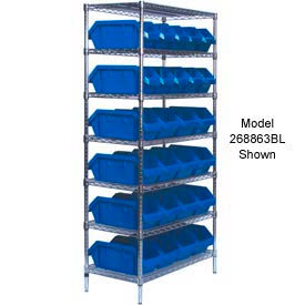 Quantum Chrome Wire Shelving With QuickPick Double Open Bins Blue, 18x36x74