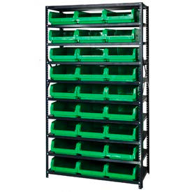 Steel Shelving With 27 Magnum Giant Hopper Bins Green, 18x42x75