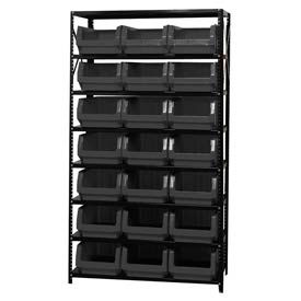 Steel Shelving With 21 Magnum Giant Hopper Bins Black, 18x42x75