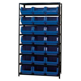 Steel Shelving With 21 Magnum Giant Hopper Bins Blue, 18x42x75
