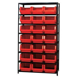 Steel Shelving With 21 Magnum Giant Hopper Bins Red, 18x42x75