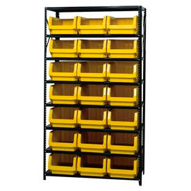 Steel Shelving With 21 Magnum Giant Hopper Bins Yellow, 18x42x75