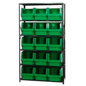 Steel Shelving With 15 Magnum Giant Hopper Bins Green, 18x42x75