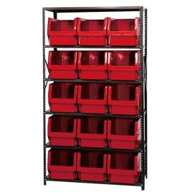 Steel Shelving With 15 Magnum Giant Hopper Bins Red, 18x42x75
