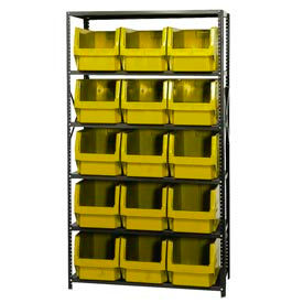 Steel Shelving With 15 Magnum Giant Hopper Bins Yellow, 18x42x75