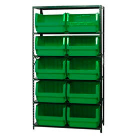 Steel Shelving With 10 Magnum Giant Hopper Bins Green, 18x42x75