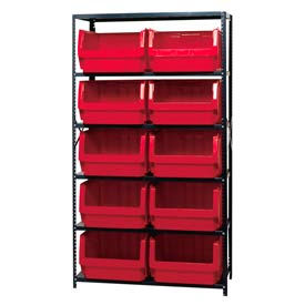 Steel Shelving With 10 Magnum Giant Hopper Bins Red, 18x42x75
