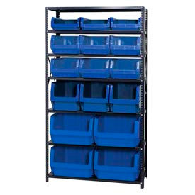 Steel Shelving With 16 Magnum Giant Hopper Bins Blue, 18x42x75