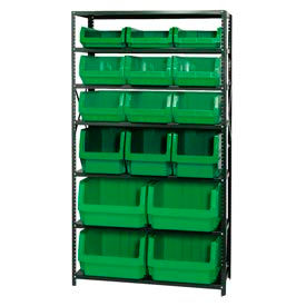 Steel Shelving With 16 Magnum Giant Hopper Bins Green, 18x42x75