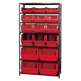Steel Shelving With 16 Magnum Giant Hopper Bins Red, 18x42x75