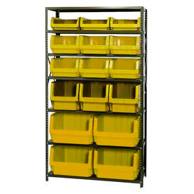 Steel Shelving With 16 Magnum Giant Hopper Bins Yellow, 18x42x75