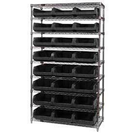 WR9-531 Chrome Shelving With 24 Magnum Giant Hopper Bins Black, 18x42x75