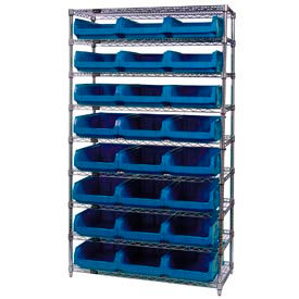 Chrome Shelving With 24 Magnum Giant Hopper Bins Blue, 18x42x74