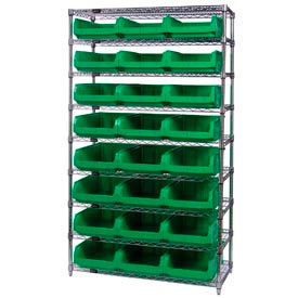 WR9-531 Chrome Shelving With 24 Magnum Giant Hopper Bins Green, 18x42x74