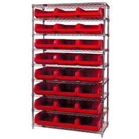 WR9-531 Chrome Shelving With 24 Magnum Giant Hopper Bins Red, 18x42x74